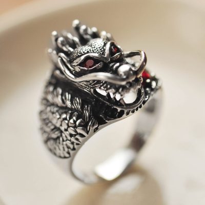 Gothic Sterling Silver For Men, Dragon Red Zircon Eye, made of 925 sterling silver