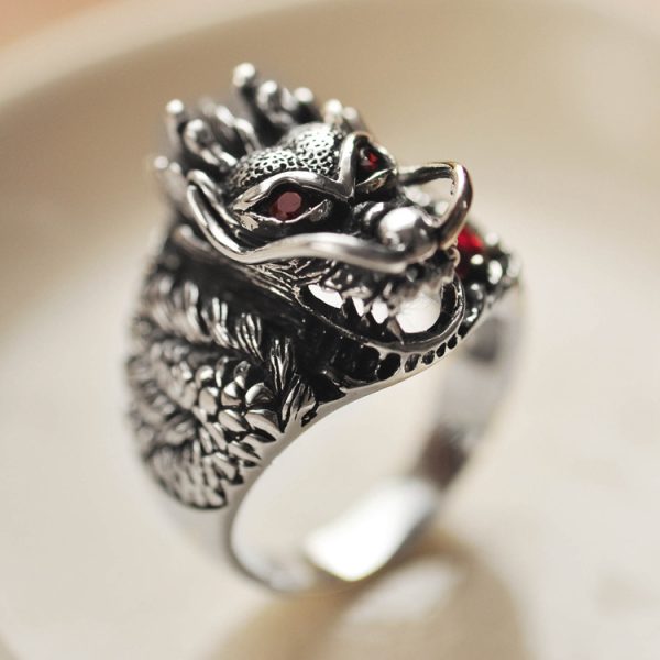 Gothic Sterling Silver For Men, Dragon Red Zircon Eye, made of 925 sterling silver
