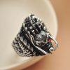 Gothic Sterling Silver For Men, Dragon Red Zircon Eye, Top view