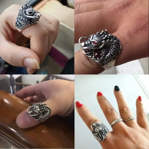 Gothic Ring Sterling Silver Dragon Red Zircon Eye - Image 2