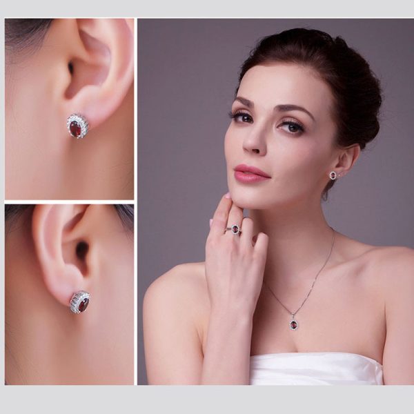 Pomegranate Red Ring Earring Necklace Set - Image 2