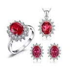 Pomegranate Red Ring Earring Necklace Set