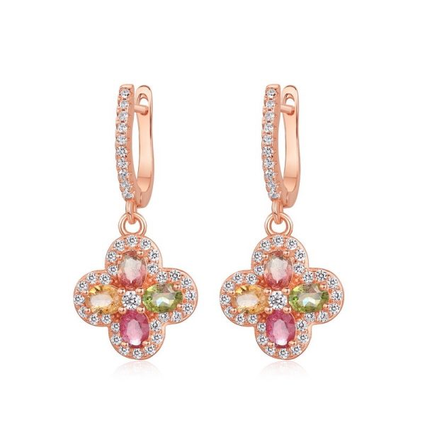Tourmaline clover earrings Small fresh four-leaf - Image 5