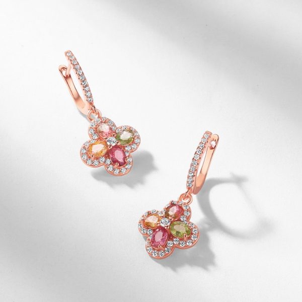 Tourmaline clover earrings Small fresh four-leaf - Image 4