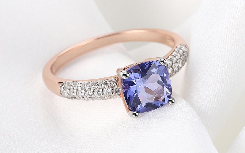 Tanzanite Ring Rose Gold Sterling Silver