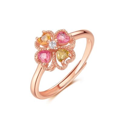 Tourmaline Four Leaf Clover Ring Silver Gold Plated