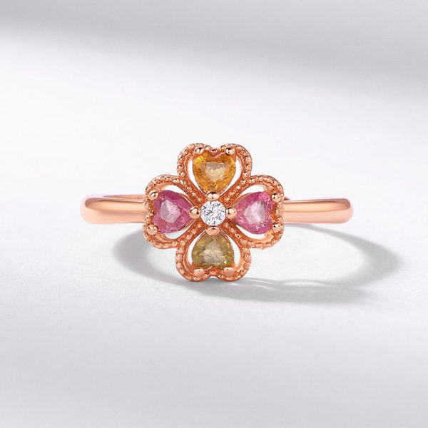 Tourmaline Four Leaf Clover Ring Silver Gold Plated