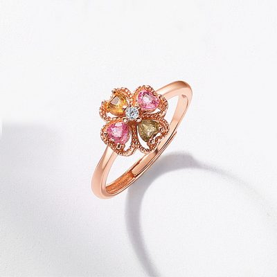 Tourmaline Four Leaf Clover Ring Silver Gold Plated alternate view