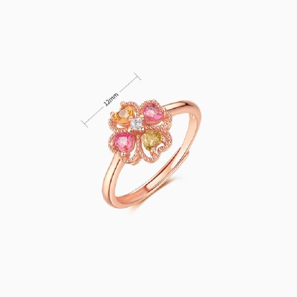 Tourmaline Four Leaf Clover Ring Silver Gold Plated - Image 3