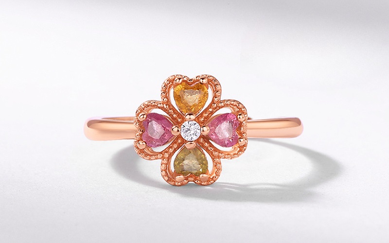 Tourmaline Four Leaf Clover Ring Silver Gold Plated