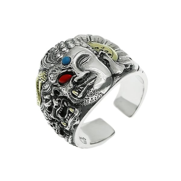 Demon Buddha Ring For Men Silver Punk Band