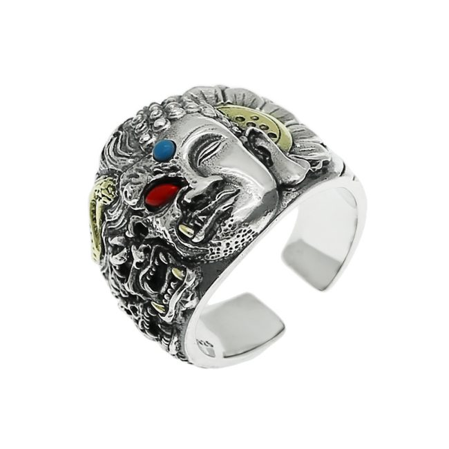 Demon Buddha Ring For Men Silver Punk Band