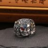 Demon Buddha Ring For Men Silver Punk Band