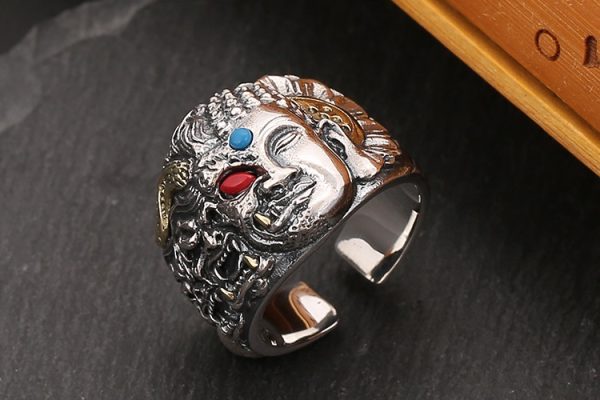 Demon Buddha Ring For Men Silver Punk Band