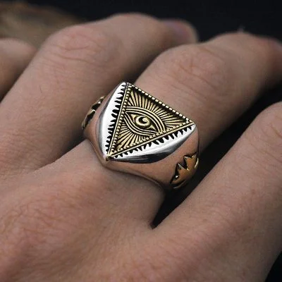 Egyptian Eye Of Horus Ring Adjustable Silver Band wear View