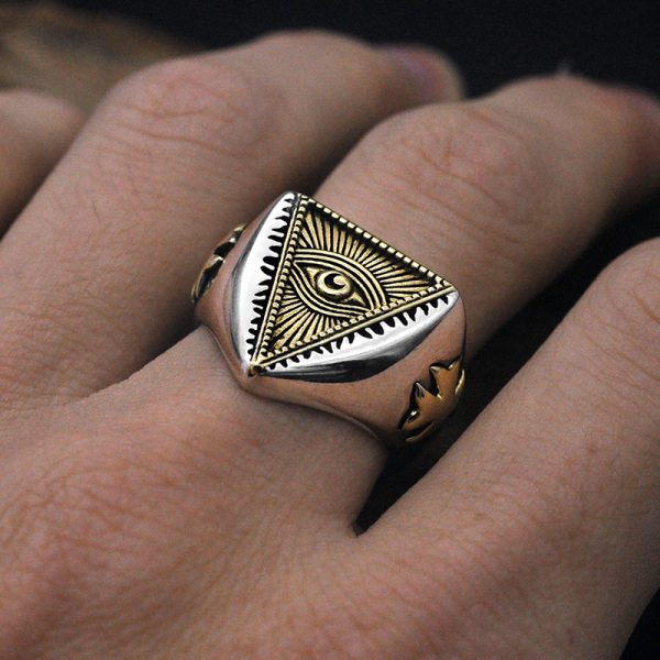 Egyptian Eye Of Horus Ring Adjustable Silver Band wear View