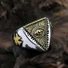 Egyptian Eye Of Horus Ring Adjustable Silver Band Front View
