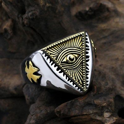 Egyptian Eye Of Horus Ring Adjustable Silver Band Front View