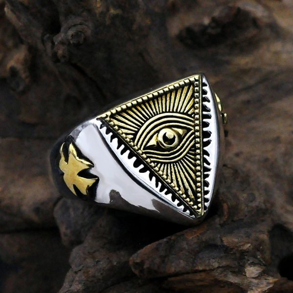 Egyptian Eye Of Horus Ring Adjustable Silver Band Front View