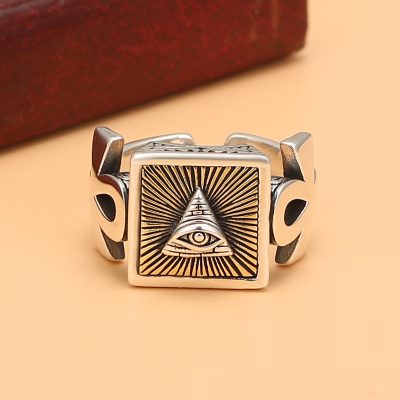 Eye of God Ring Retro Silver Punk Band Front View