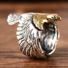 Flying Eagle Sterling Silver Ring For Men, Biker Band Design, Mae of 925 Sterling Silver, weight about 16g