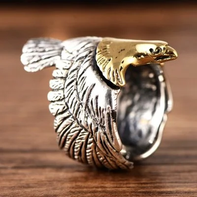 Flying Eagle Sterling Silver Ring For Men, Biker Band Design, Mae of 925 Sterling Silver, weight about 16g