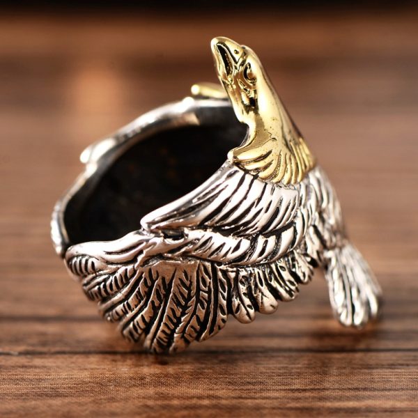 Mens Sterling Silver Ring For Flying Eagle, Open Size , Adjustable
