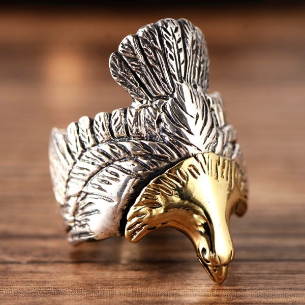 Flying Eagle Ring Sterling Silver Biker Band, left view