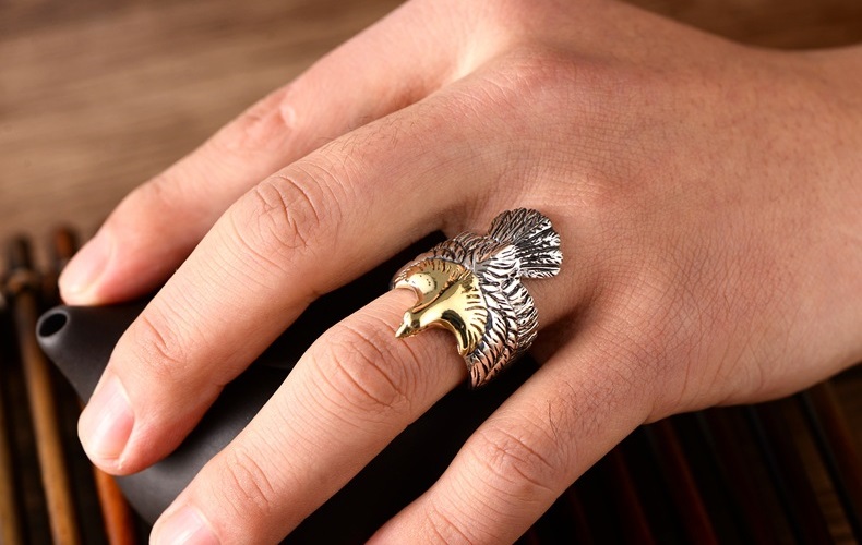 Flying Eagle Ring Sterling Silver Biker Band-6