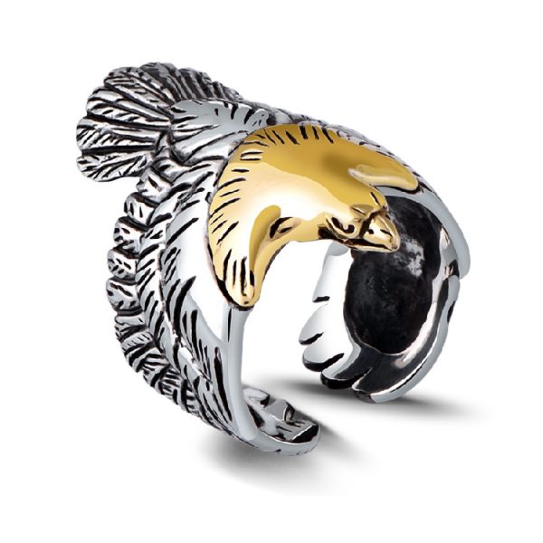 925 Sterling Silver Flying Eagle Ring Biker Band
