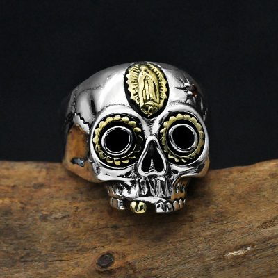 Golden Madonna Skull Sterling Silver Ring for Men, Made of 925 Sterling, Open ring Adjustable