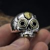 Golden Madonna Skull Ring Open Sterling Silver Band, front detail view