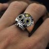 Mens Sterling Silver Ring of Golden Madonna Skull, Open Sterling Silver Band, weight about 14.8g