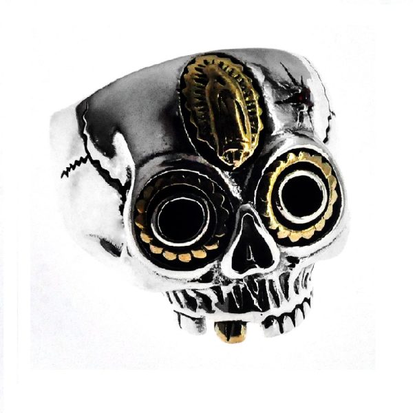 Golden Madonna Skull Ring Open Sterling Silver Band