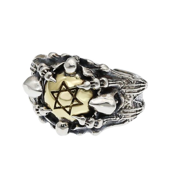 Sterling Silver Unicursal Hexagram Ring For Devil's Claws