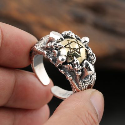 Hexagram claws Sterling Silver Ring For , Punk style, made of 925 sterling silver, weight about 23g