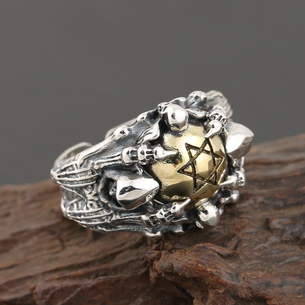 Hexagram claws silver ring for men, Punk Band