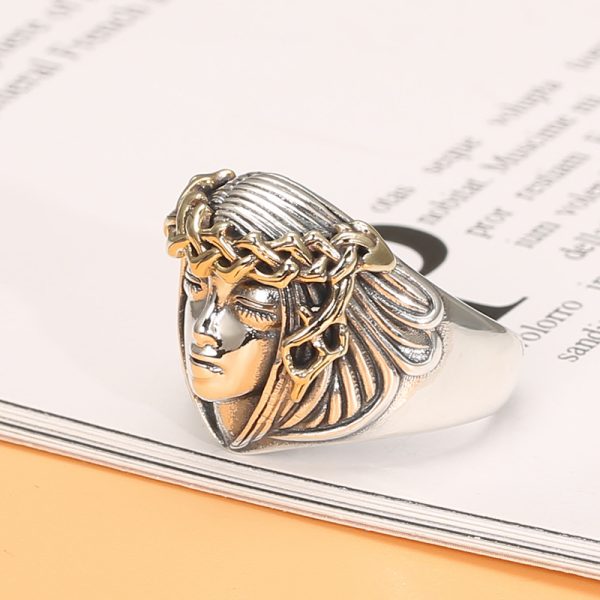 Lady Luck Ring Retro Silver Thumb Band, left view