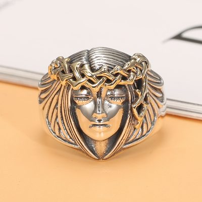 Lady Luck Silver Ring For Men, Retro Silver Thumb Band