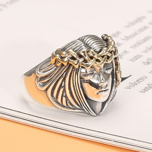 925 Sterling Ring For Men, Lady Luck avatar, made of 925 sterling silver, Retro Silver Thumb Band