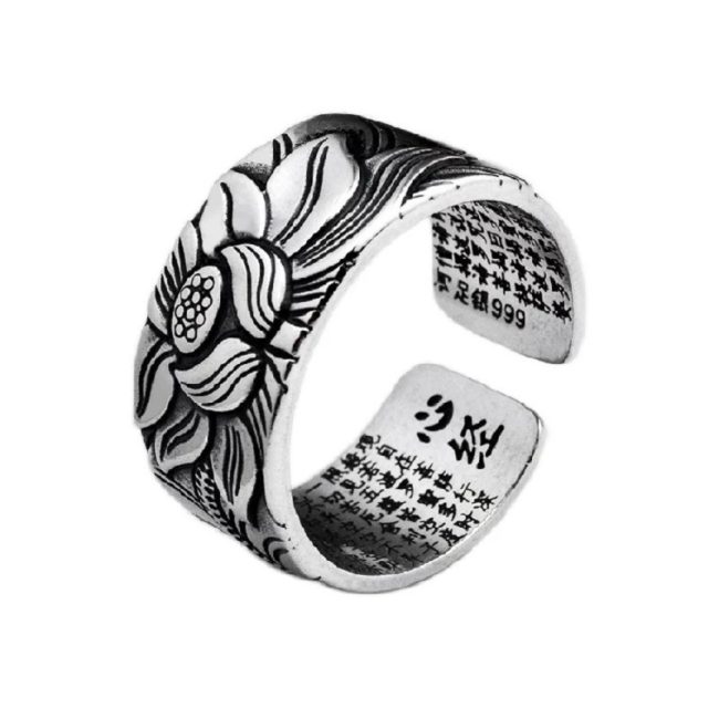 Lotus Ring Sterling Silver Open Vintage Band