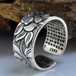 Anillos ajustables de plata de ley Lotus para hombre
