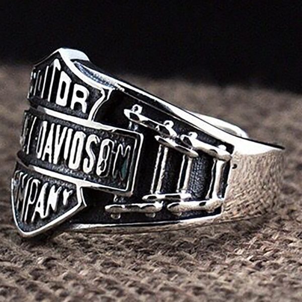 Harley Sterling Silver Ring For Mens, Punk style Biker Ring Side View