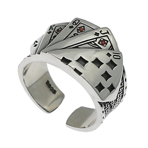 Playing Card Ring Sterling Silver Punk Band