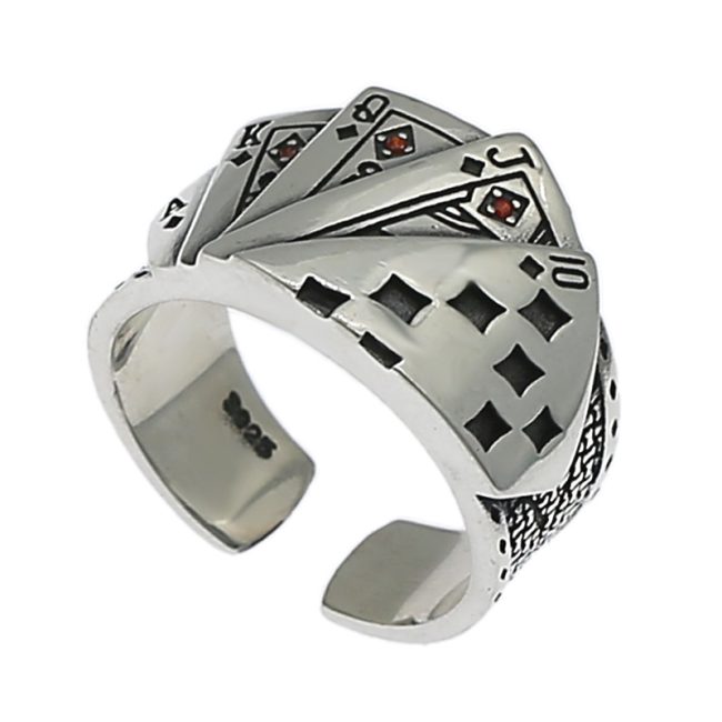Playing Card Ring Sterling Silver Punk Band