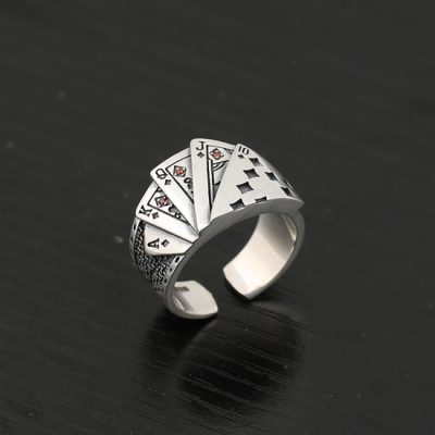 Punk Style Playing Card Sterling Silver Ring For Men, made of 925 sterling silver