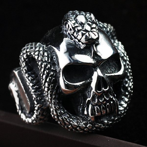 Adjustable Silver Snake Skull Rings - Image 3