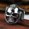 Snake Skull Ring Adjustable Silver Band front view
