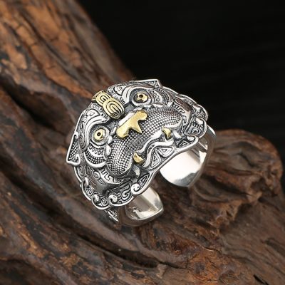 Taotie Ring Brave Troops Silver Silver For Men, Made Of 925 sterling silver