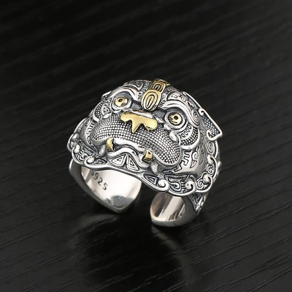 Taotie Ring Brave Troops Silver Thumb Ring Front View